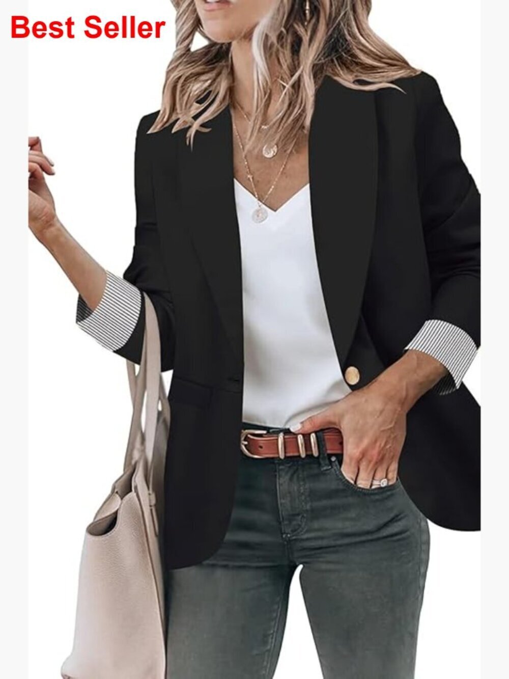 Open Front Blazer Jacket with Pockets, Shawl Collar, Long Sleeve